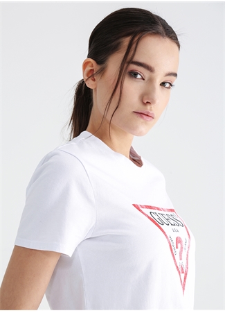 Guess Bisiklet Yaka Beyaz Kadın T-Shirt W2BI69K8FQ1G011_1