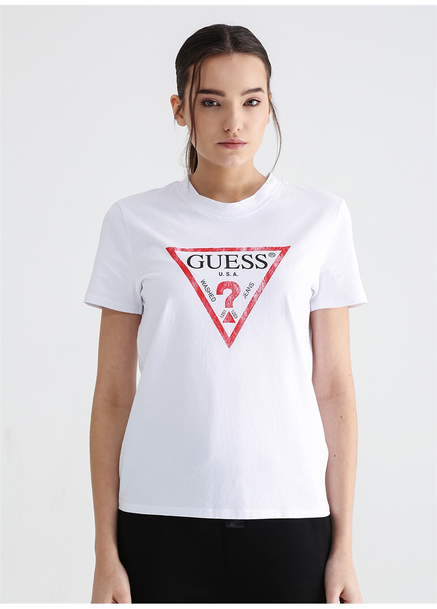 Guess Bisiklet Yaka Beyaz Kadın T-Shirt W2BI69K8FQ1G011_5