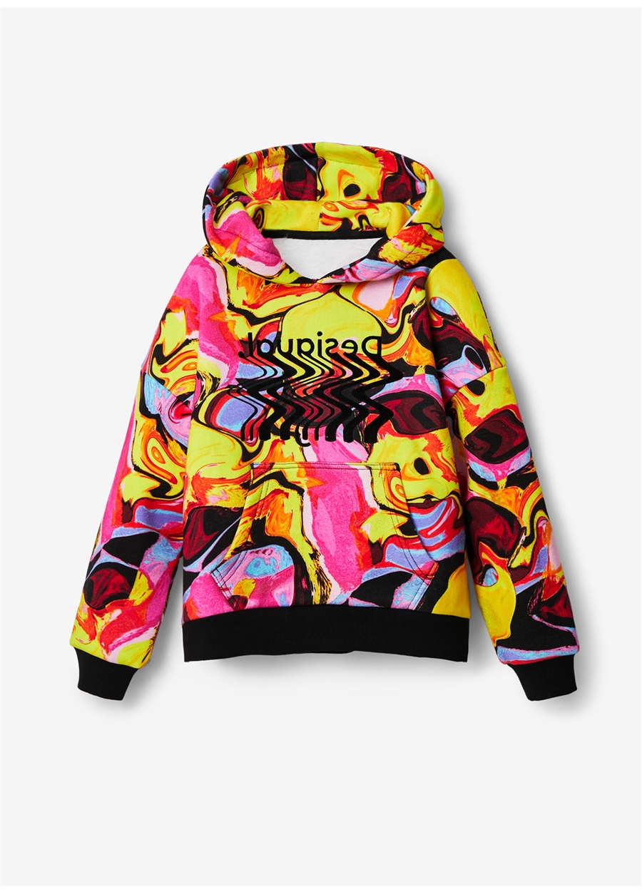 Desigual Çok Renkli Kız Çocuk Kapüşonlu Uzun Kollu Desenli Sweatshirt 22WGSK06
