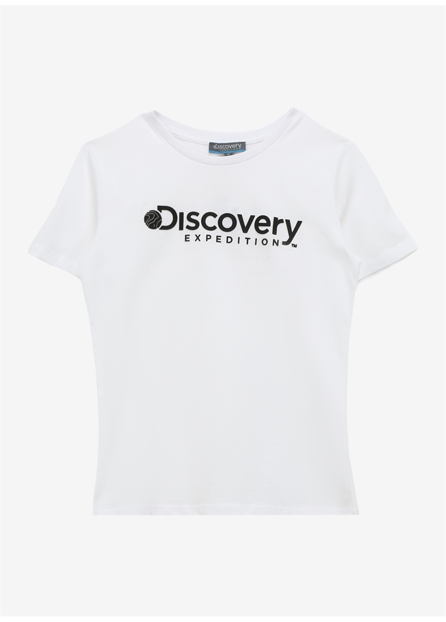 Discovery Expedition Beyaz Kız Çocuk Bisiklet Yaka Baskılı T-Shirt ROGERS GIRL