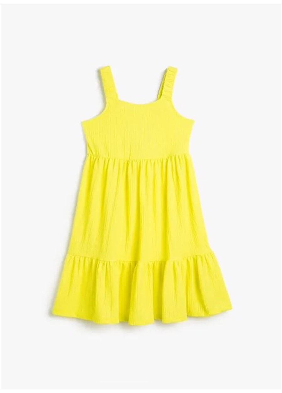 Koton Sarı Kız Çocuk Kare Yaka Askılı Diz Altı Düz Elbise 3SKG80022AK