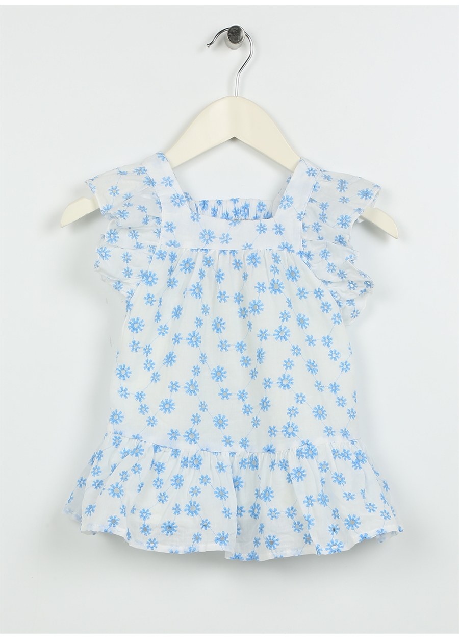 Koton Beyaz Kız Bebek Kayık Yaka Kısa Kollu Diz Altı Desenli Elbise 3SMG80020AW