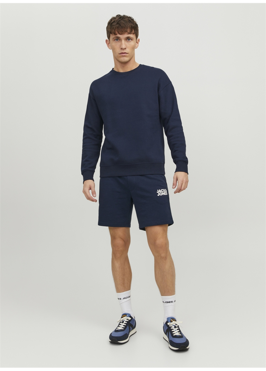 Jack & Jones Dar Lacivert Erkek Şort JPSTNEWSOFT SWEAT SHORTS BEX SN