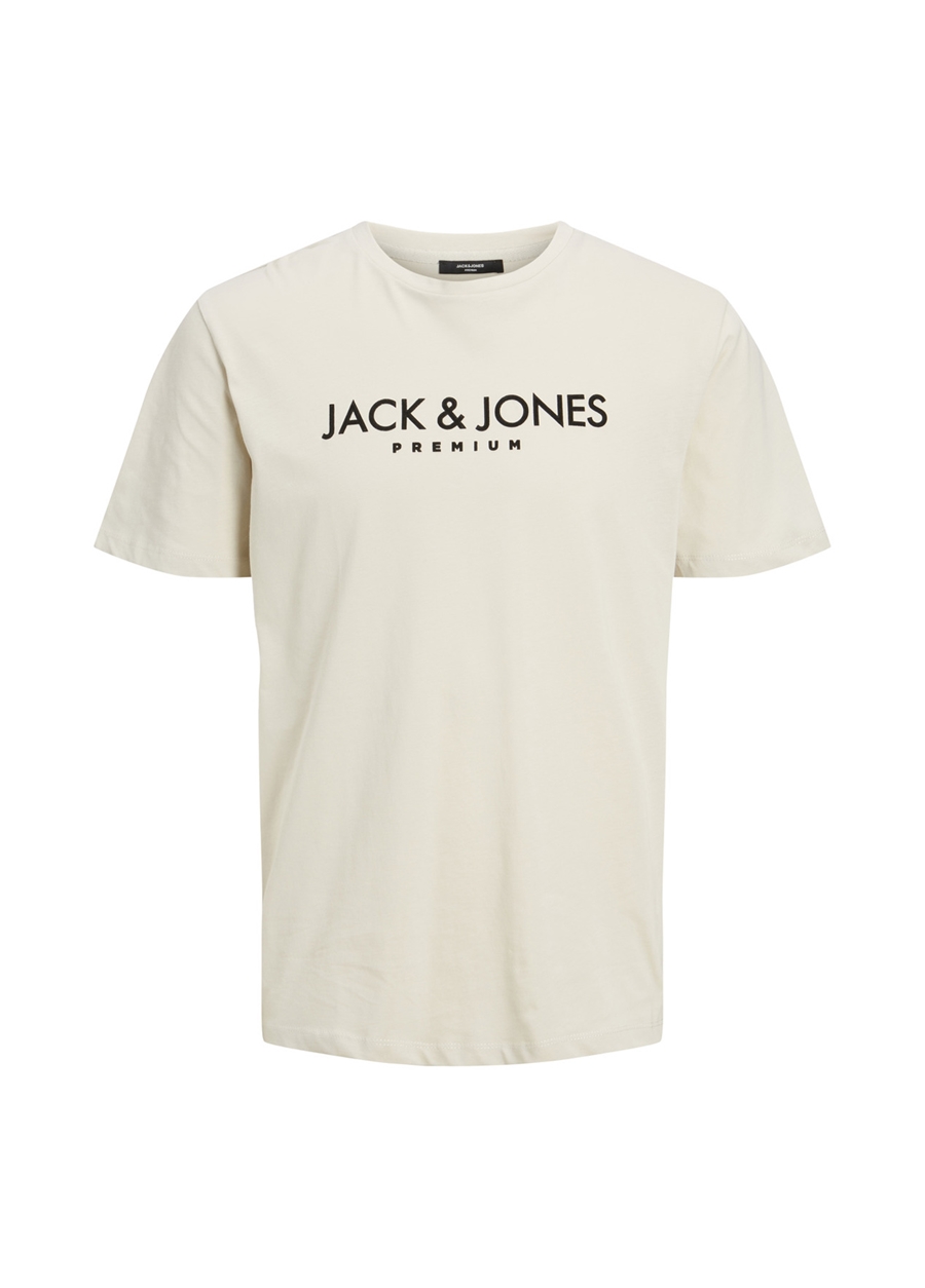 Jack & Jones Bisiklet Yaka Düz Krem Erkek T-Shirt JPRBLAJAKE BRANDING SS TEE CREW NEC