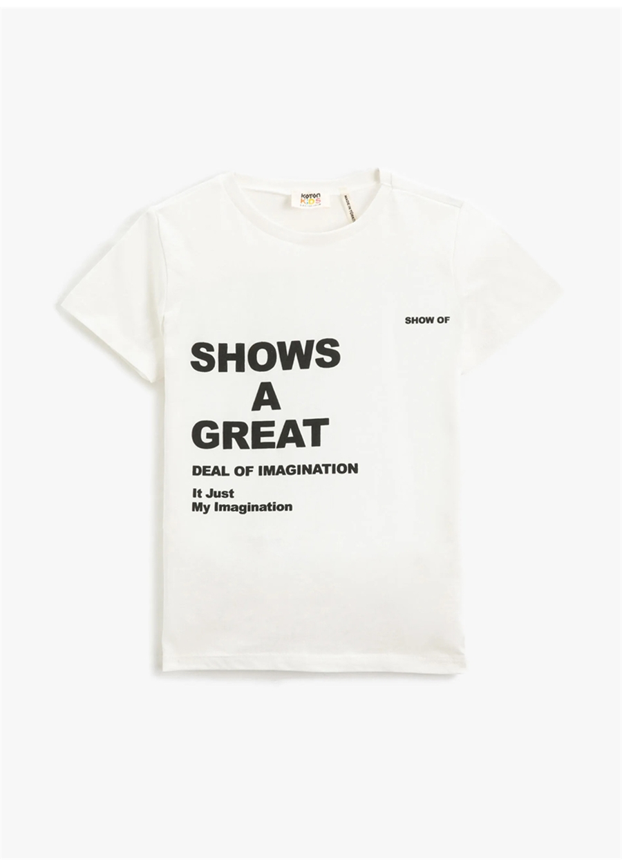 Koton Beyaz Erkek Çocuk Bisiklet Yaka Kısa Kollu Baskılı T-Shirt 3SKB10199TK