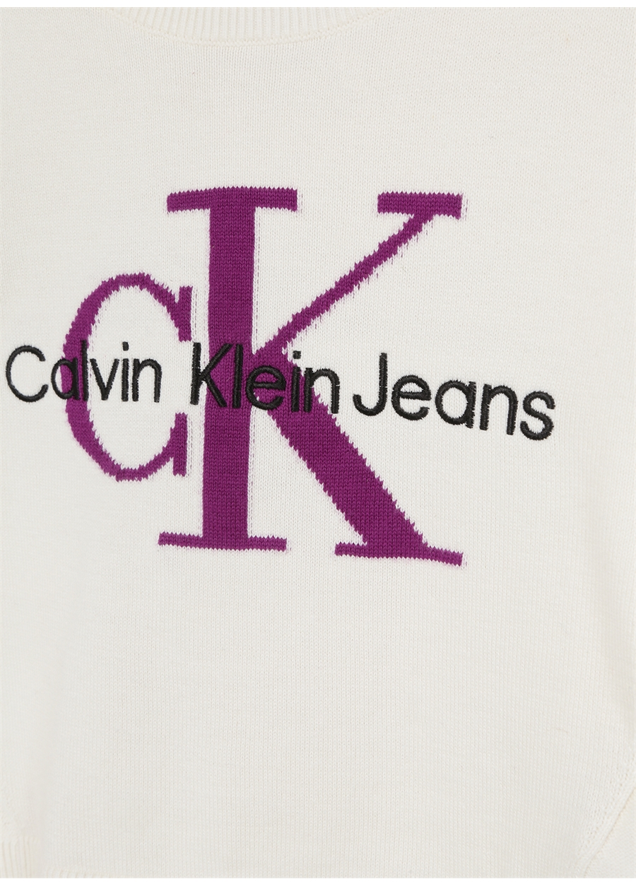 Calvin Klein Beyaz Kız Çocuk Bisiklet Yaka Yarım Kollu Baskılı Kazak IG0IG01844YBI_2