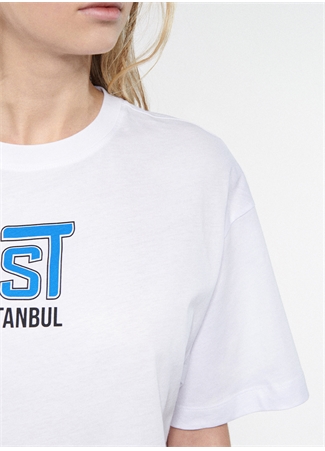 Mavi Yuvarlak Yaka Beyaz Kadın T-Shirt M1611279-620 İSTANBUL BASKILI TIŞO_4