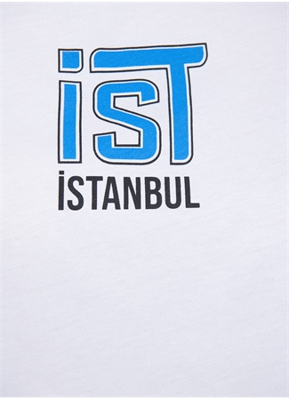 Mavi Yuvarlak Yaka Beyaz Kadın T-Shirt M1611279-620 İSTANBUL BASKILI TIŞO_5