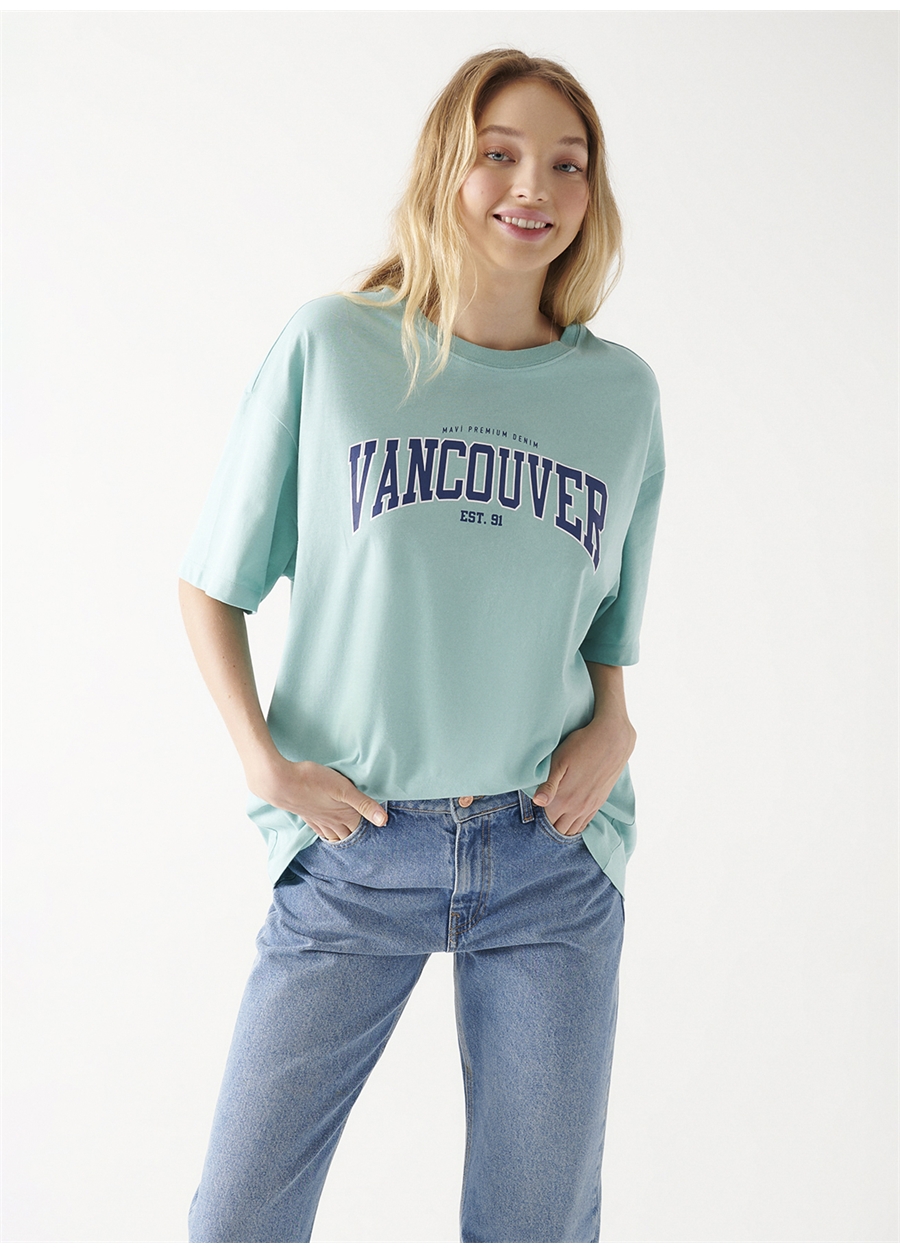 Mavi Yuvarlak Yaka Yeşil Kadın T-Shirt M1611547-71463 VANCOUVER BASKILI Tİ