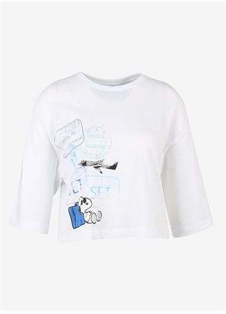 Mavi Yuvarlak Yaka Beyaz Kadın T-Shirt M1611522-620 SNOOPY BASKILI CROP Tİ