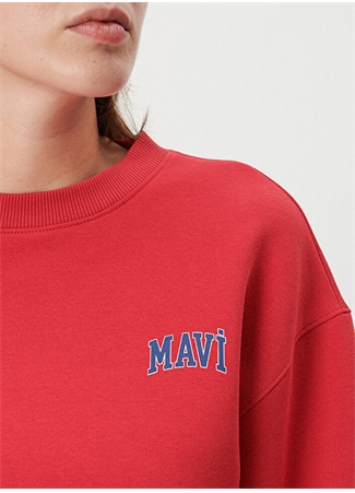 Mavi Yuvarlak Yaka Kırmızı Kadın Sweatshırt M1611601-70936 LOGO KISA SWEATSHIRT_3