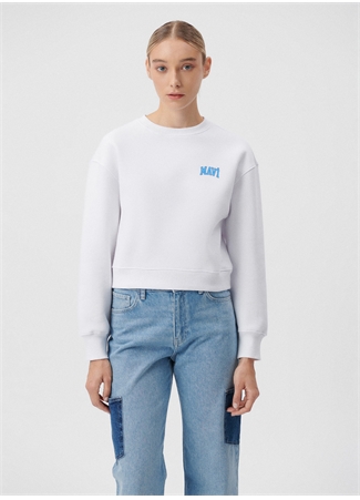 Mavi Yuvarlak Yaka Beyaz Kadın Sweatshırt M1611601-620 LOGO KISA SWEATSHIRT B_2