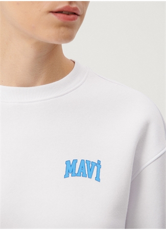 Mavi Yuvarlak Yaka Beyaz Kadın Sweatshırt M1611601-620 LOGO KISA SWEATSHIRT B_4