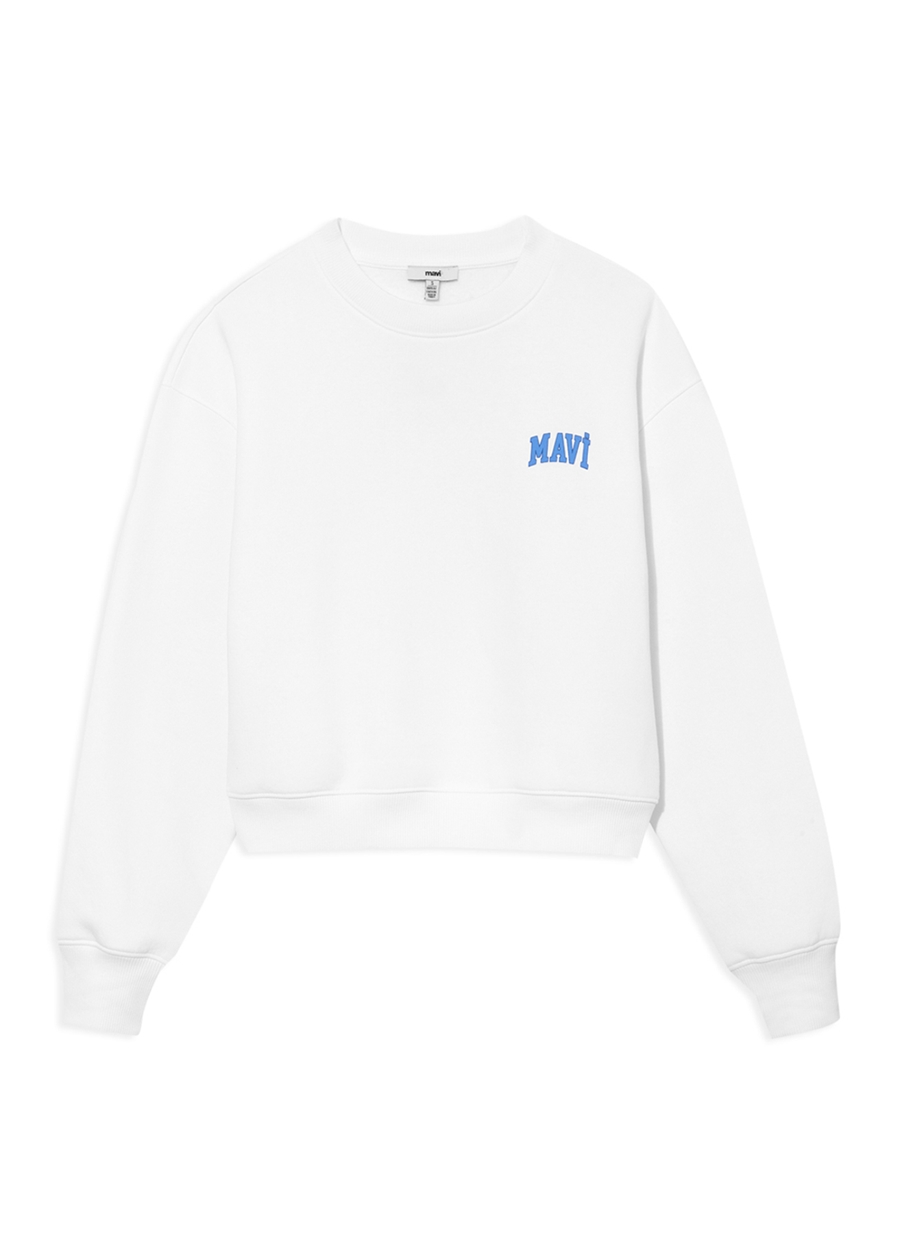 Mavi Yuvarlak Yaka Beyaz Kadın Sweatshırt M1611601-620 LOGO KISA SWEATSHIRT B_6