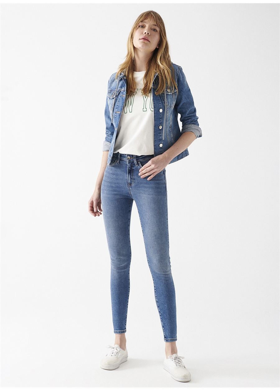 Mavi SERENAY Mid Brushed G Yüksek Bel Dar Paça Super Skinny Koyu Mavi Kadın Denim Pantolon M100980-82194_1