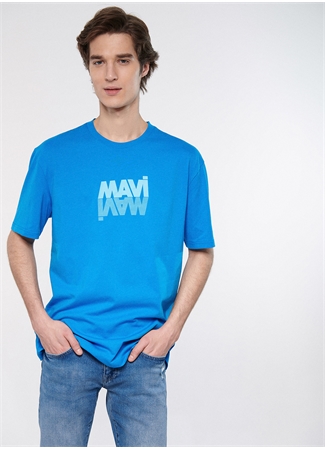 Mavi Bisiklet Yaka Düz Mavi Erkek T-Shirt M0611311-70772_MAVİ LOGO TİŞÖRT