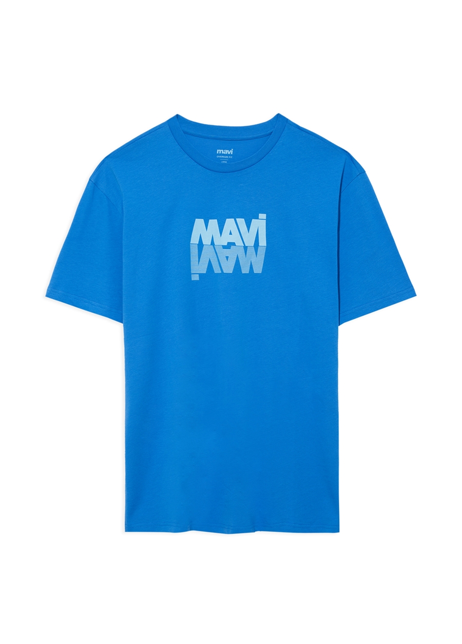 Mavi Bisiklet Yaka Düz Mavi Erkek T-Shirt M0611311-70772_MAVİ LOGO TİŞÖRT_6