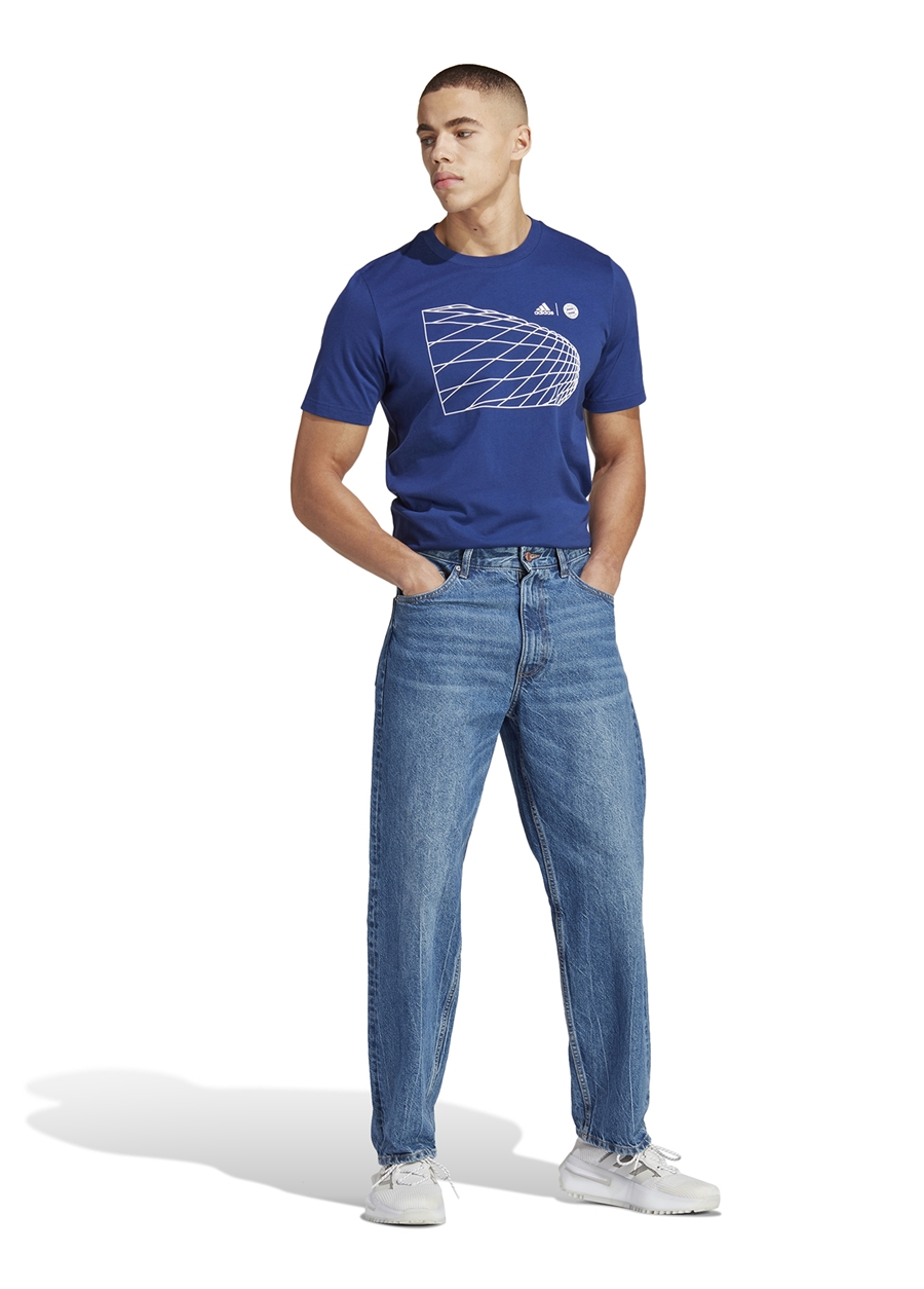 Adidas Mavi Erkek Bisiklet Yaka T-Shirt HT8829 FCB GR TEE