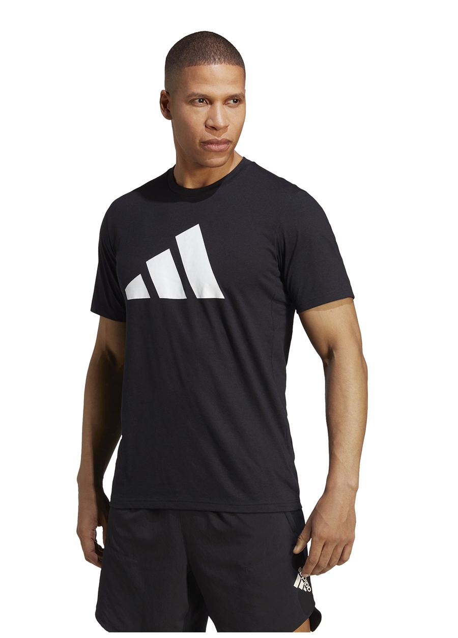 Adidas Bisiklet Yaka Düz Siyah - Beyaz Erkek T-Shirt IB8273 TR-ES FR LOGO T_1