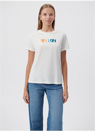 Mavi Yuvarlak Yaka Ekru Kadın T-Shirt M1611482-70057-RENKLİ MAVİ LOGO TİŞ_1