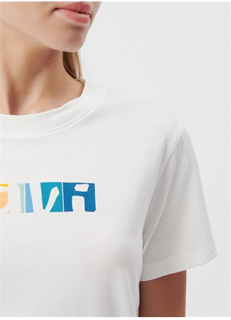 Mavi Yuvarlak Yaka Ekru Kadın T-Shirt M1611482-70057-RENKLİ MAVİ LOGO TİŞ_3