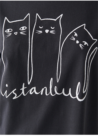 Mavi Gri Kadın T-Shirt M1610674-70087-KEDİ BASKILI TİŞÖRT_5