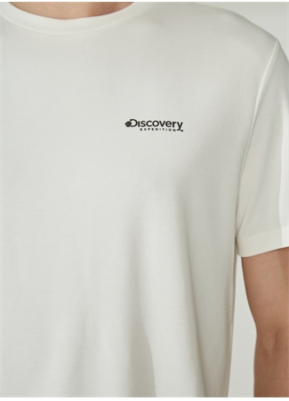 Discovery Expedition Kırık Beyaz Erkek Bisiklet Yaka Relaxed Baskılı T-Shirt PERTA_4