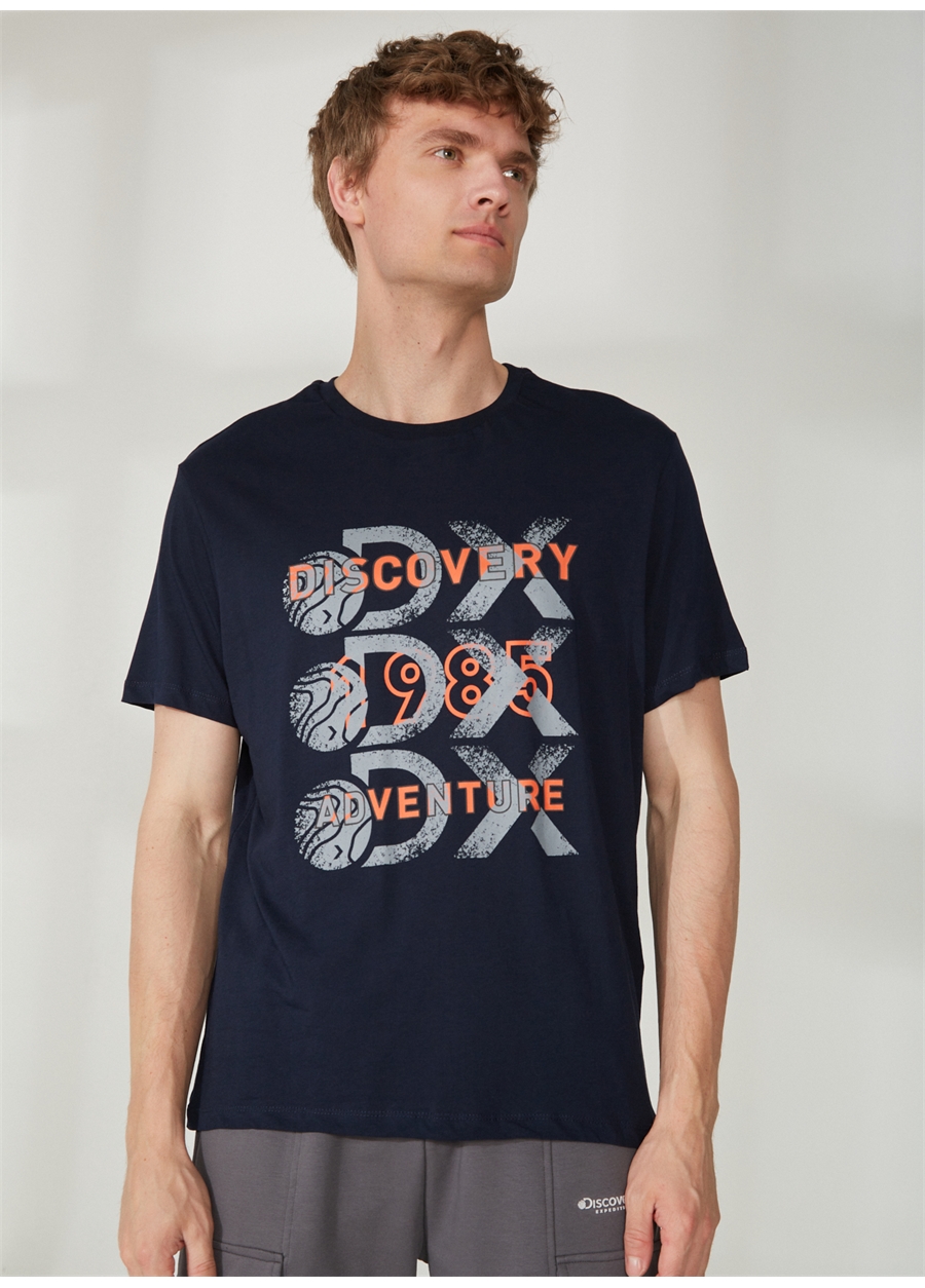 Discovery Expedition Bisiklet Yaka Baskılı Lacivert Erkek T-Shirt ROTAN