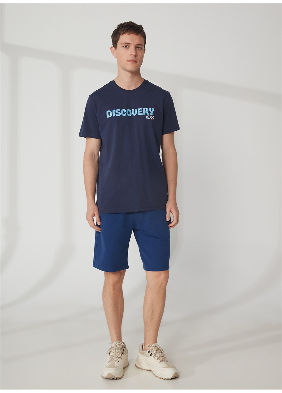 Discovery Expedition Bisiklet Yaka Baskılı Lacivert Erkek T-Shirt HOLDEN