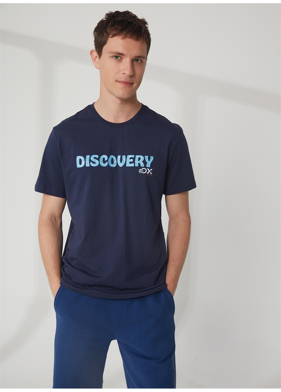 Discovery Expedition Bisiklet Yaka Baskılı Lacivert Erkek T-Shirt HOLDEN_1