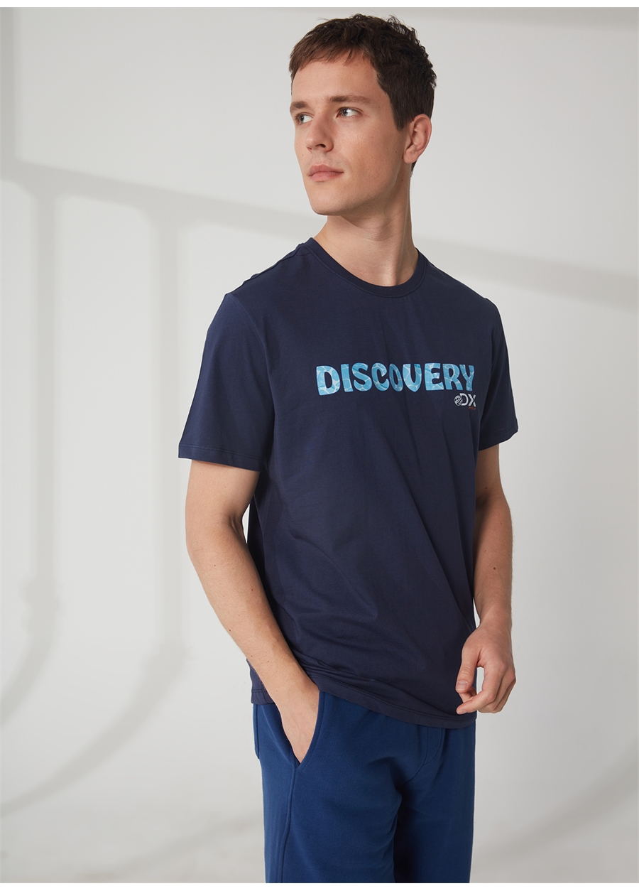 Discovery Expedition Bisiklet Yaka Baskılı Lacivert Erkek T-Shirt HOLDEN_3