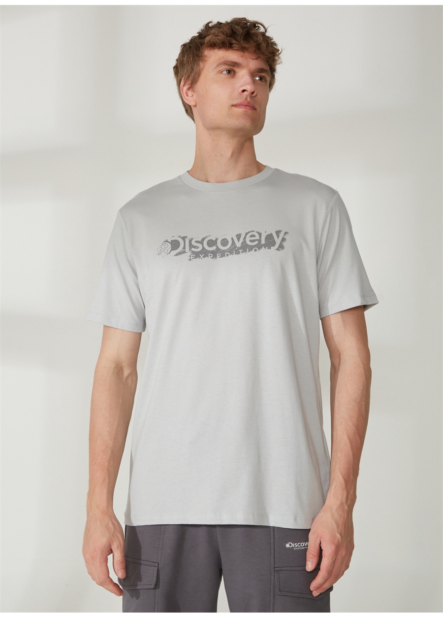 Discovery Expedition Bisiklet Yaka Baskılı Gri Erkek T-Shirt WILD