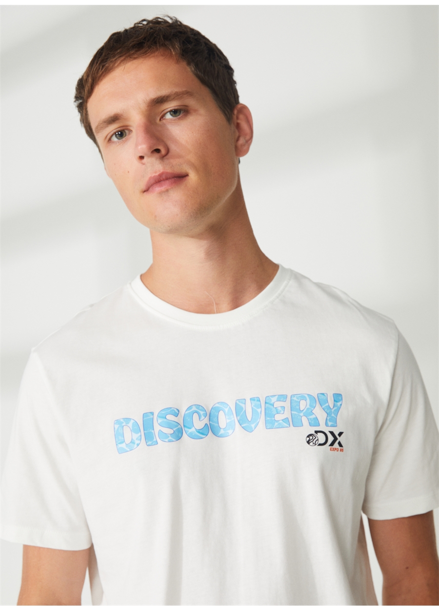Discovery Expedition Bisiklet Yaka Baskılı Kırık Beyaz Erkek T-Shirt HOLDEN