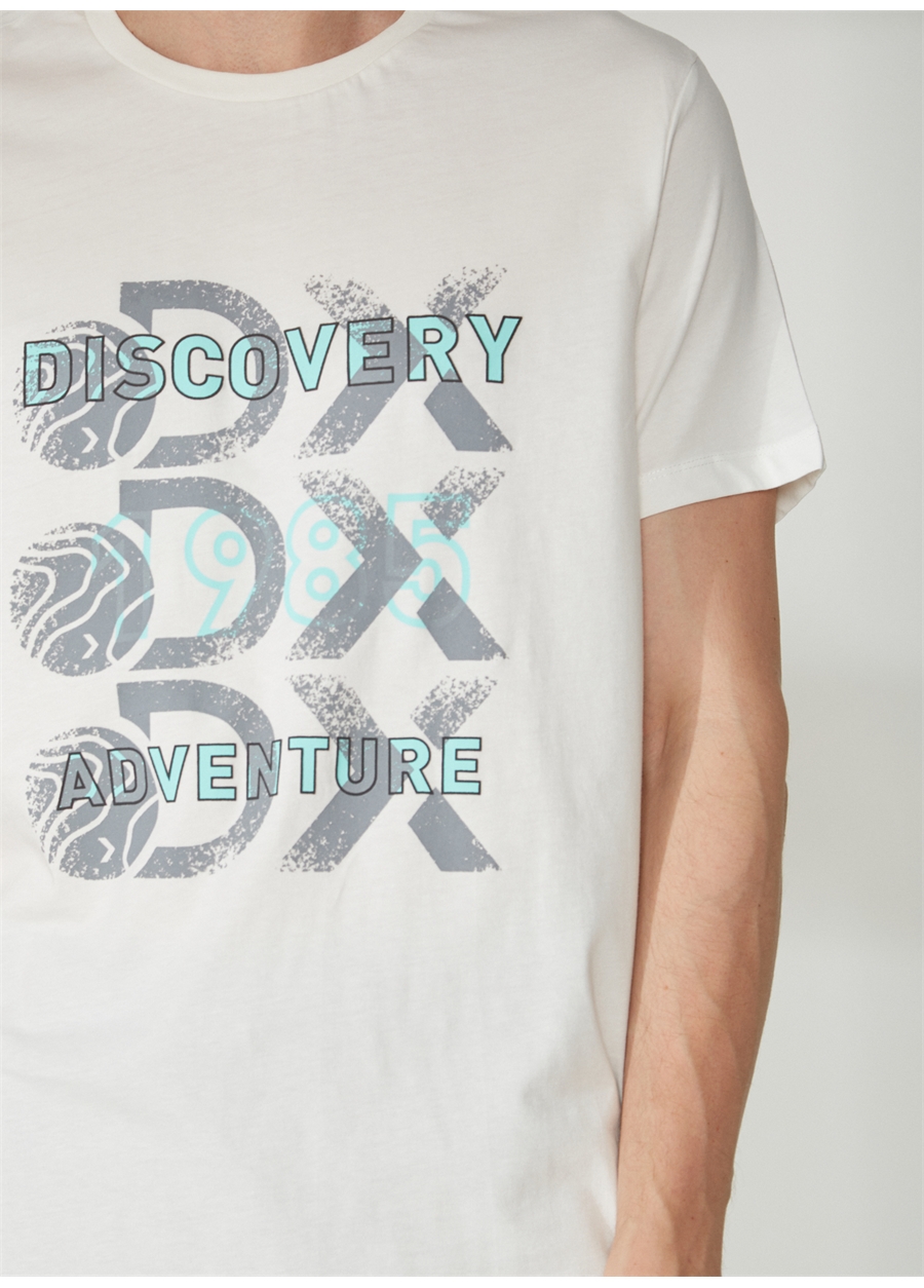 Discovery Expedition Bisiklet Yaka Baskılı Kırık Beyaz Erkek T-Shirt ROTAN_3