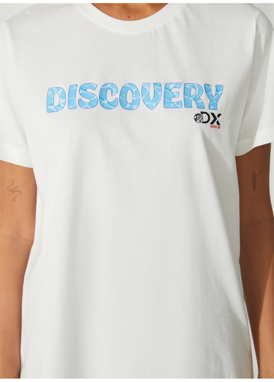 Discovery Expedition Bisiklet Yaka Baskılı Kırık Beyaz Kadın T-Shirt W-HOLDEN_4