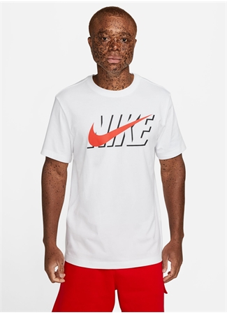 Nike Bisiklet Yaka Baskılı Beyaz Erkek T-Shirt DZ3276-100 M NSW TEE SWOOSH BLOCK_2