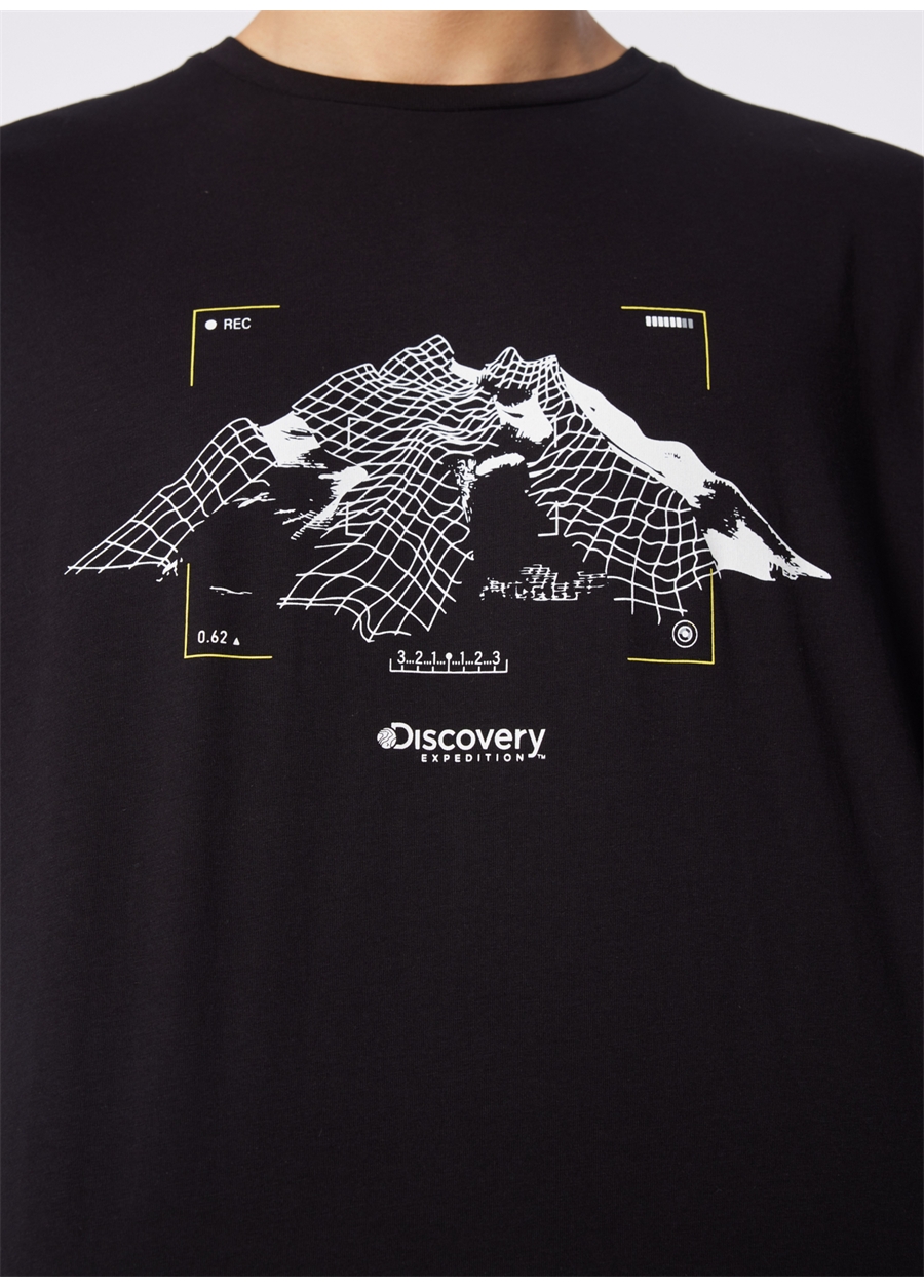 Discovery Expedition Siyah Erkek Bisiklet Yaka Relaxed Baskılı T-Shirt TENX_3