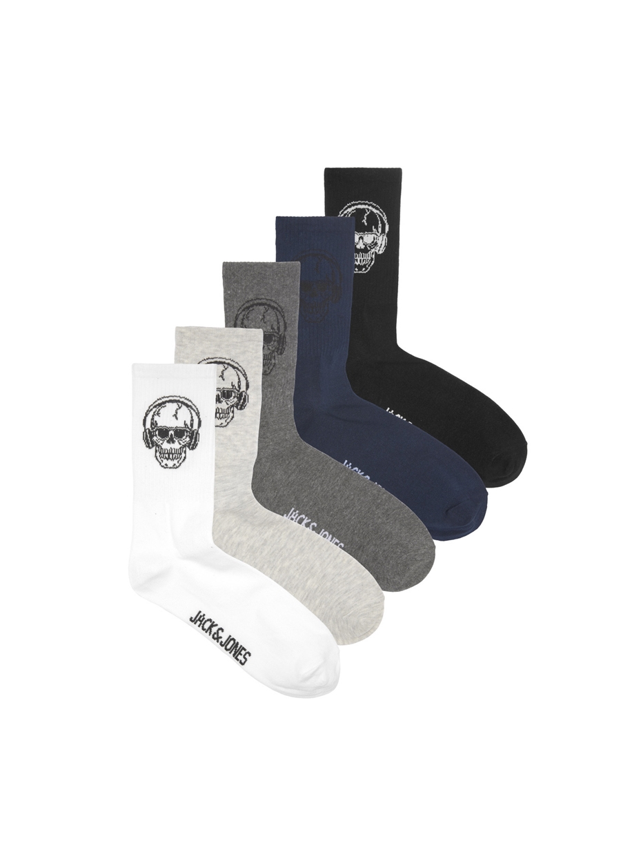 Jack & Jones Beyaz Erkek Çorap 12224920_JACSKULL SOCKS 5 PACK_1