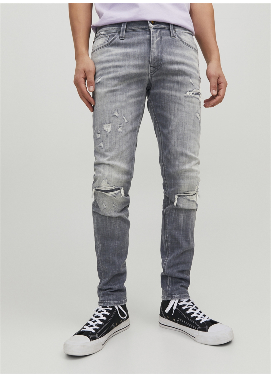 Jack & Jones 12229187_JJILIAM JJSEAL GE 284 Gri Erkek Düşük Bel Skinny Fit Denim Pantolon_4