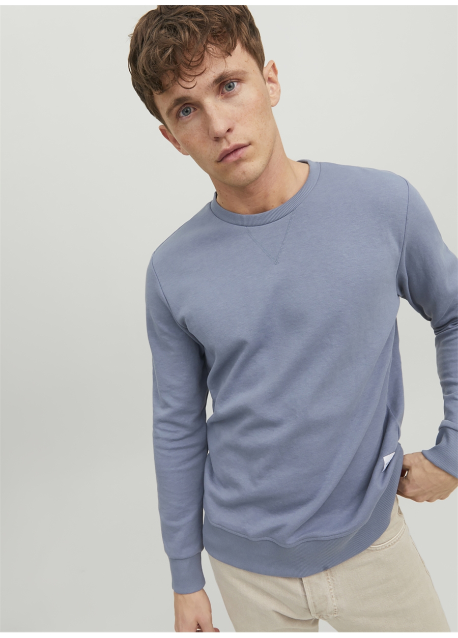 Jack & Jones Dik Yaka Mavi Erkek Sweatshırt 12181903_JJEBASIC SWEAT CREW NECK N