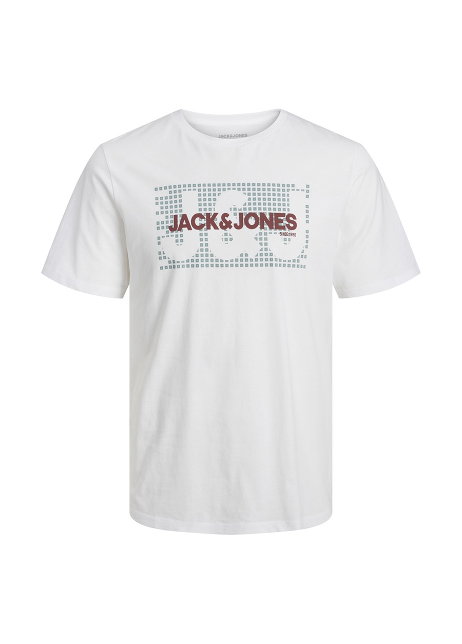 Jack & Jones Bisiklet Yaka Baskılı Beyaz Erkek T-Shirt 12245726_JCOAIRA TEE SS CREW NECK