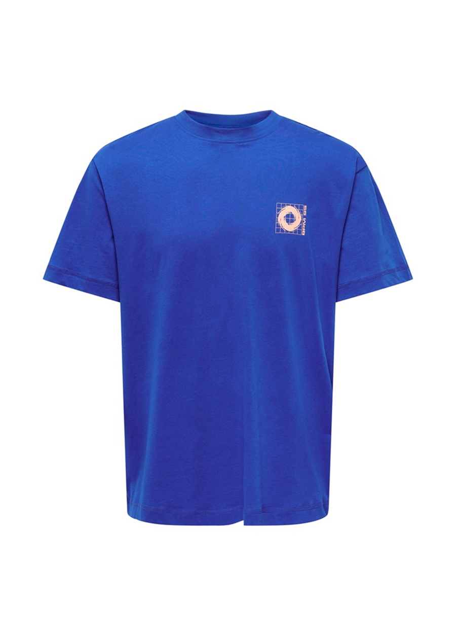 Only & Sons O Yaka Baskılı Mavi Erkek T-Shirt 22026041_ONSANIR RLX SS TEE