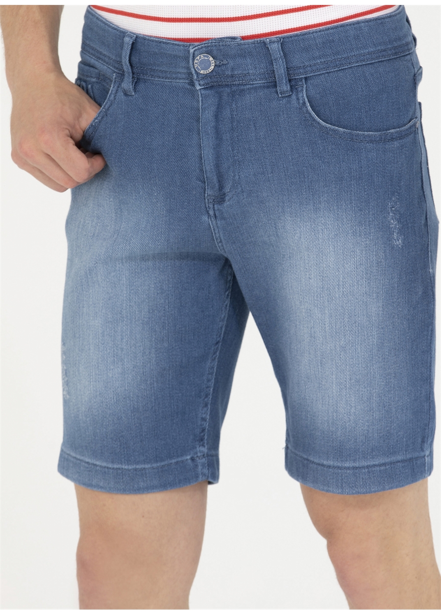 U.S. Polo Assn. Normal Bel Regular Fit Mavi Erkek Denim Şort FOLD-İ_5