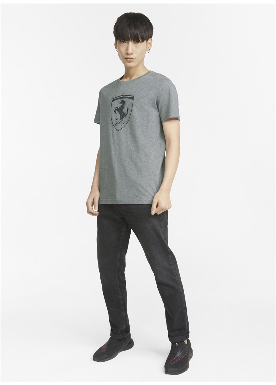 Puma Bisiklet Yaka Düz Gri Erkek T-Shirt 53375203 Ferrari Race Tonal Shie_1