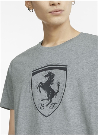 Puma Bisiklet Yaka Düz Gri Erkek T-Shirt 53375203 Ferrari Race Tonal Shie_3