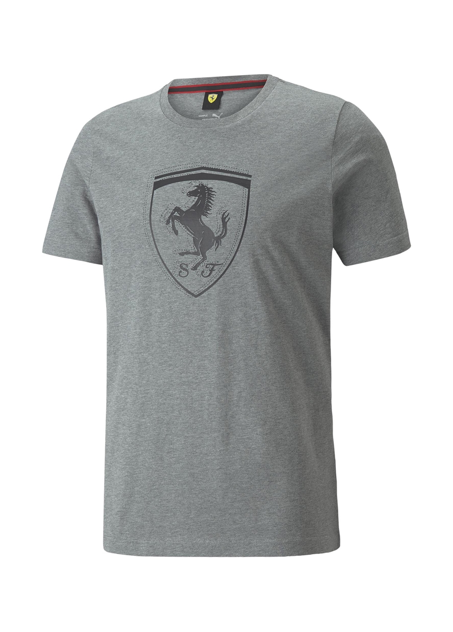 Puma Bisiklet Yaka Düz Gri Erkek T-Shirt 53375203 Ferrari Race Tonal Shie_5