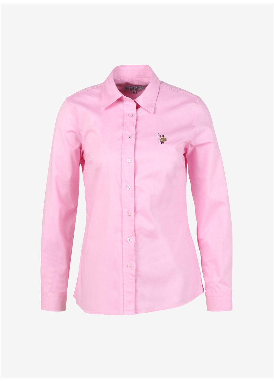 U.S. Polo Assn. Slim Fit Gömlek Yaka Düz Pembe Kadın Gömlek CRISCOLOR023Y