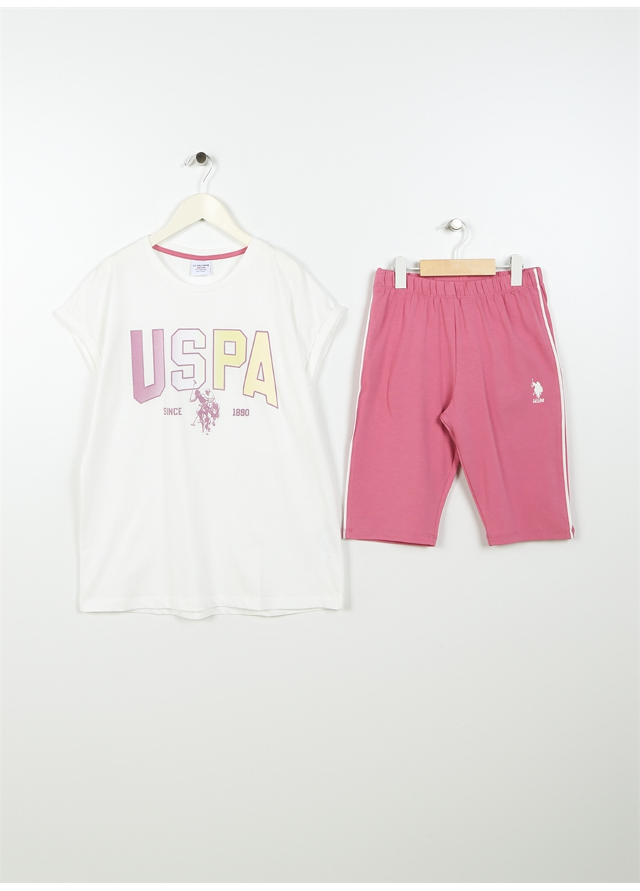 U.S. Polo Assn. Baskılı Bej Kız Çocuk Pijama Takımı US1429