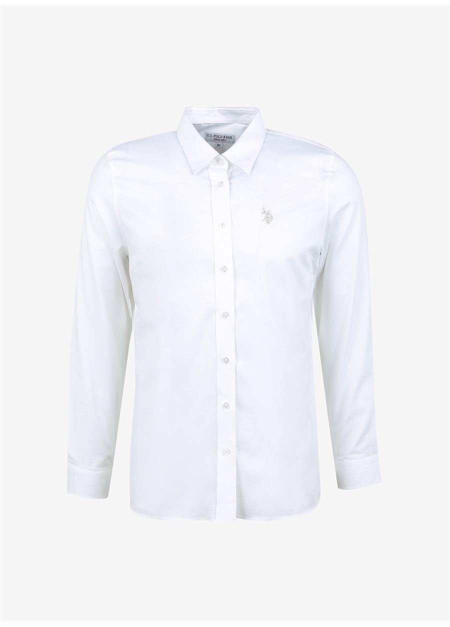 U.S. Polo Assn. Slim Fit Gömlek Yaka Düz Beyaz Kadın Gömlek CRISTA023Y