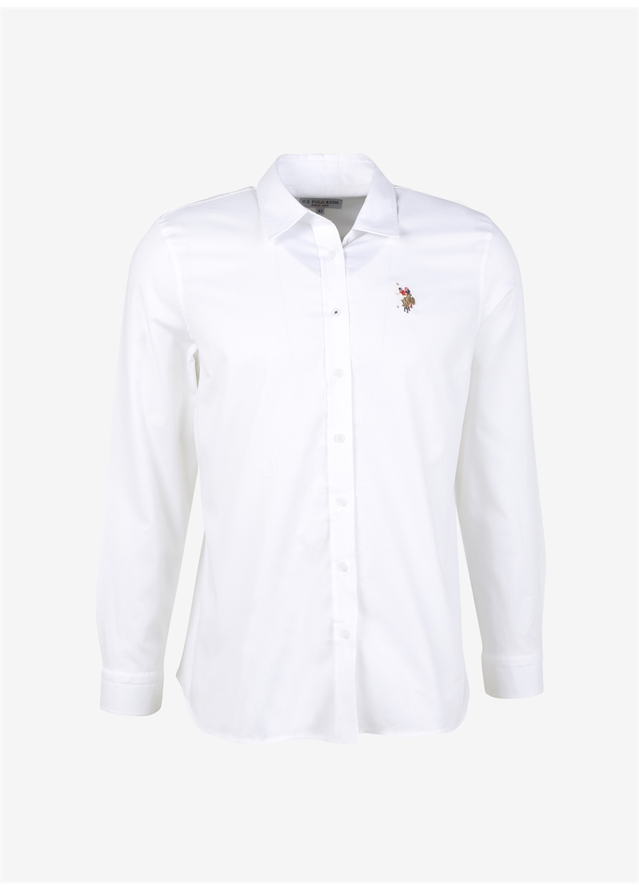 U.S. Polo Assn. Slim Fit Gömlek Yaka Düz Beyaz Kadın Gömlek CRISCOLOR023Y